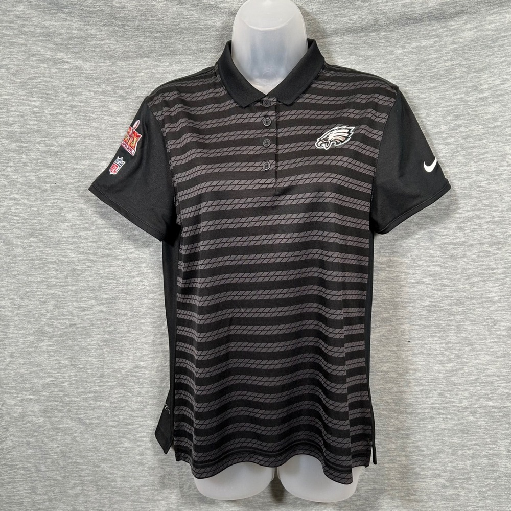 Nike Dri-Fit Polo Women Medium Black Gray NFL Philadelphia‎ Eagles Super Bowl 59